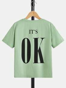 SHEIN 男孩標語圖案落肩T恤 - 薄荷綠 - 查看 1