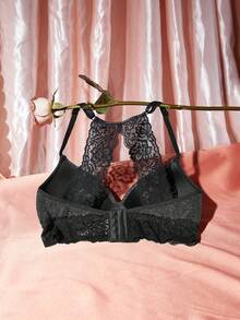 Sujetador sin aro con encaje en contraste - Negro - Ver 2