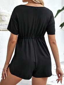 SHEIN Maternidad Mono de cintura con cordón de hombros caídos - Negro - Ver 2