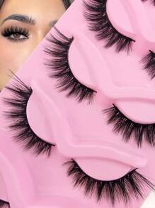 5 cặp lông mi giả có độ phồng mềm mại Hàng mi nhìn ấn tượng 3D Wispy Faux Mink Lashes - màu đen - Xem 2