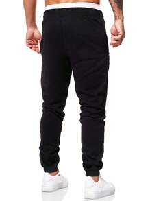 Manfinity Homme Men Letter Patched Drawstring Waist Joggers - Black - View 2