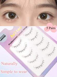 Asiteo Full False Lashes, 5pairs V-Shaped Lower Lashes Clear Band Wispy Natural Under Eyelashes - Black - View 2