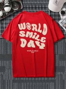 Manfinity EMRG 男士標語圖案落肩T恤 - 紅色 - 查看 1