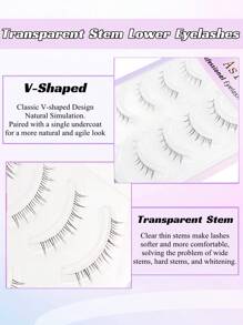 Asiteo Full False Lashes, 5pairs V-Shaped Lower Lashes Clear Band Wispy Natural Under Eyelashes - Black - View 4