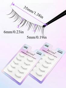 Asiteo Full False Lashes, 5pairs V-Shaped Lower Lashes Clear Band Wispy Natural Under Eyelashes - Black - View 7