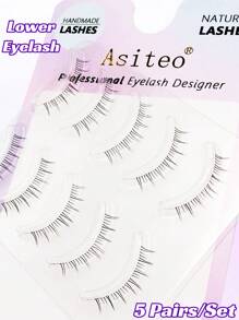 Asiteo Full False Lashes, 5pairs V-Shaped Lower Lashes Clear Band Wispy Natural Under Eyelashes - Black - View 8