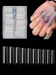 200 Chiếc Cực Dài Vuông Đầu Móng Tay Che Nửa Trong Suốt Giả Bấm Móng Tay Trên Acrylic Salon - Trong sáng - Xem 1