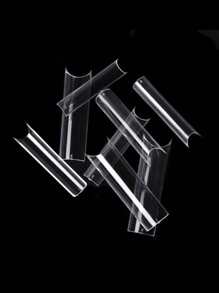 200 Chiếc Cực Dài Vuông Đầu Móng Tay Che Nửa Trong Suốt Giả Bấm Móng Tay Trên Acrylic Salon - Trong sáng - Xem 2