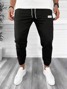 Manfinity Homme Men Letter Patched Drawstring Waist Joggers - Black - View 5