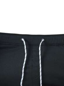 Manfinity Homme Men Letter Patched Drawstring Waist Joggers - Black - View 8