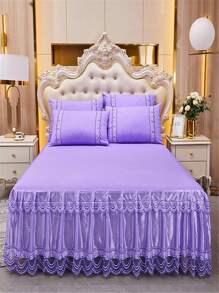 Contrast Lace Trim Bed Skirt - Purple - View 3