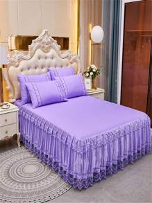 Contrast Lace Trim Bed Skirt - Purple - View 2