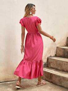 SHEIN LUNE Vestido unicolor bajo con fruncido