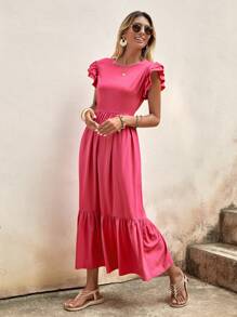 SHEIN LUNE Vestido unicolor bajo con fruncido