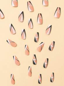 24 chiếc Móng tay giả Colorblock dài quan tài & 1 dũa móng tay & 1 tấm Băng dán móng tay - Nhiều màu - Xem 6