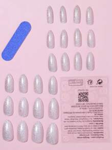 VV MEI JIA ER 使用24入組長杏仁閃光粉假指甲和1入組指甲銼和1張膠帶立即升級您造型 - 彩色 - 查看 3