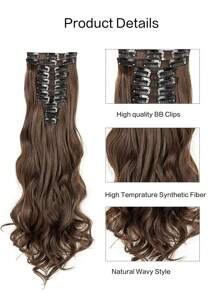 تمديدات الشعر بالتثبيت 22 بوصة طويلة مجعدة كاملة الرأس 12 قطعة 22 مشبك 180 جرام شعر اصطناعي ناعم وسميك تمديدات للنساء بلون بني متوسط / أشقر غامق