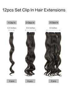 Set de 12 extensiones de cabello sintético ondulado largo de 22 pulgadas con alta resistencia a la temperatura, con clips, para mujeres