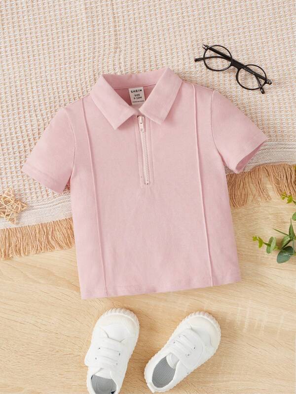 Baby Van een jongen Casual brei Effen kleur Eenvoudig Korte mouwen Poloshirt Tops