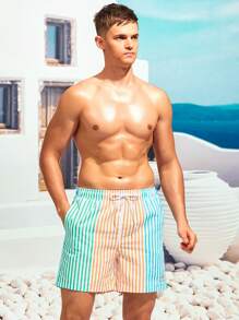 Surfspeed 男士條紋印花腰部抽繩泳褲 - 彩色 - 查看 4