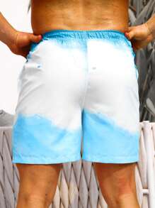 Manfinity Swimmode Men Ombre Drawstring Waist Swim Trunks - Blue and White - View 2