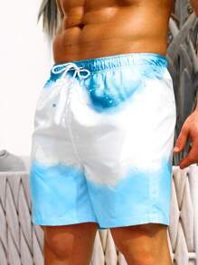 Manfinity Swimmode Men Ombre Drawstring Waist Swim Trunks - Blue and White - View 5