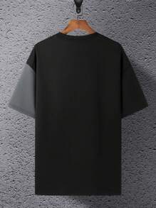 Claim Dot 宽松版型男式双色落肩口袋贴片 T 恤 - 黑色 - 查看 2