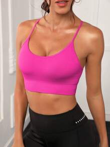 Easithlete 素色後背十字交叉運動型文胸 - 粉色 - 查看 4