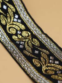 1入組幾何圖案DIY織帶用於縫製複古黑色滌綸織帶飾邊 - 黑色 - 查看 2