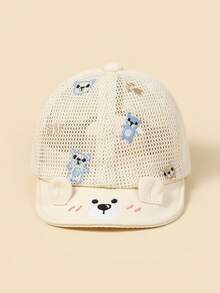 1pc Kids Bear Embroidery Breathable Baseball Cap For Summer - Beige - View 2