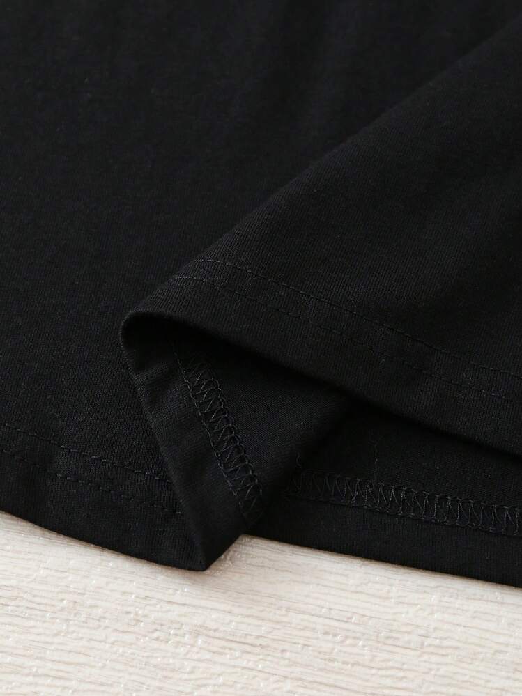 SHEIN EZwear טי אוברסייז עם ארנב ומכתב גרפי דרופ כתף - שחור - ראה 6