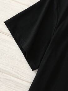 SHEIN Coolane 熊和標語圖案落肩袖超大號T恤 - 黑色 - 查看 5