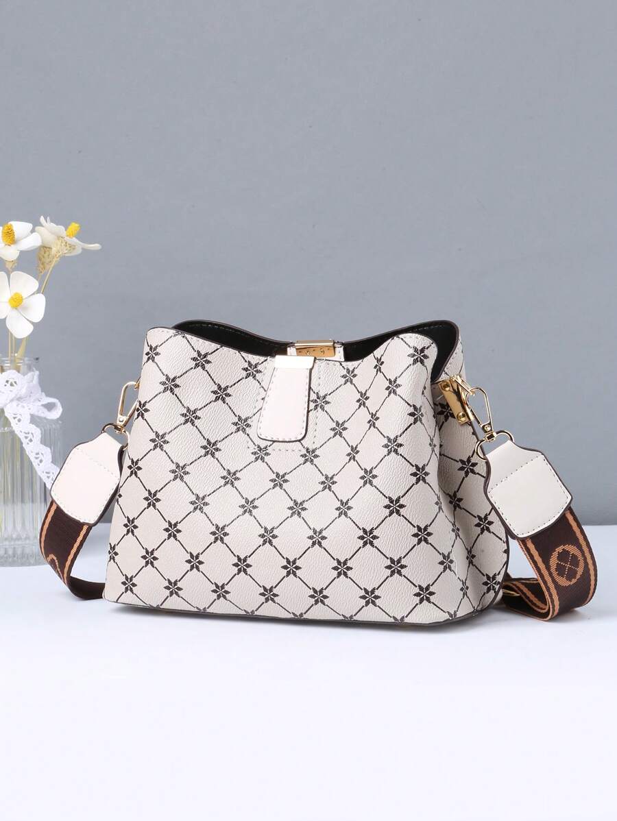 Bolso cubo pequeño con patrón de flor moda - Blanco - Ver 1