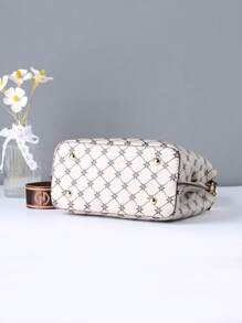Bolso cubo pequeño con patrón de flor moda - Blanco - Ver 2