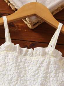 SHEIN 小女童褶邊荷葉邊吊帶連衣裙 - 米色 - 查看 3