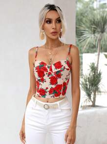 SHEIN Privé Floral Print Crop Cami Top - Multicolor - View 1