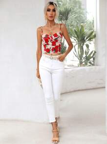 SHEIN Privé Floral Print Crop Cami Top - Multicolor - View 3