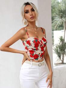 SHEIN Privé Floral Print Crop Cami Top - Multicolor - View 4