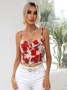 SHEIN Privé Floral Print Crop Cami Top - Multicolor - View 5