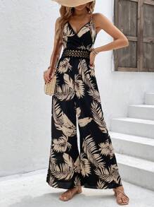 SHEIN Frenchy Áo liền quần nữ Lộ Lưng Tương phản ren Trọn gói Nhiệt đới Boho - màu đen - Xem 1