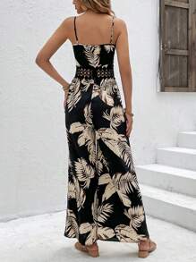 SHEIN Frenchy Áo liền quần nữ Lộ Lưng Tương phản ren Trọn gói Nhiệt đới Boho - màu đen - Xem 2