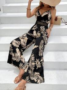 SHEIN Frenchy Áo liền quần nữ Lộ Lưng Tương phản ren Trọn gói Nhiệt đới Boho - màu đen - Xem 3