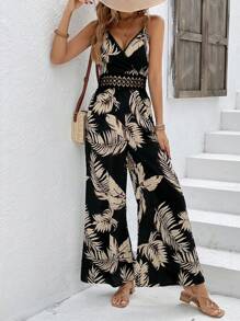 SHEIN Frenchy Áo liền quần nữ Lộ Lưng Tương phản ren Trọn gói Nhiệt đới Boho - màu đen - Xem 4