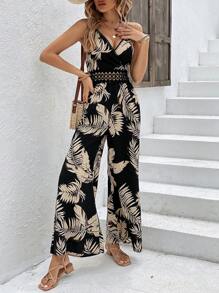 SHEIN Frenchy Áo liền quần nữ Lộ Lưng Tương phản ren Trọn gói Nhiệt đới Boho - màu đen - Xem 7