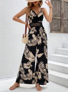 SHEIN Frenchy Áo liền quần nữ Lộ Lưng Tương phản ren Trọn gói Nhiệt đới Boho - màu đen - Xem 8