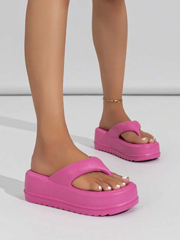 Women Toe Post Flatform Slippers, Funky Hot Pink Flip Flops For Summer SHEIN USA