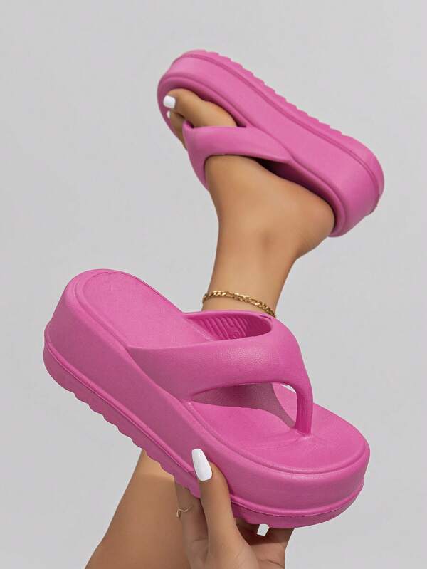Women Toe Post Flatform Slippers, Funky Hot Pink Flip Flops For Summer SHEIN USA