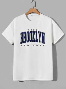 Aesthetic Post--Men Letter Graphic Tee & Drawstring Waist Shorts - Blue and White - View 6