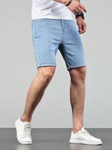 Manfinity Homme Men Cotton Slant Pocket Bermuda Denim Shorts - Light Wash - View 5