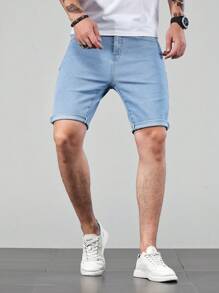 Manfinity Homme Men Cotton Slant Pocket Bermuda Denim Shorts - Light Wash - View 6